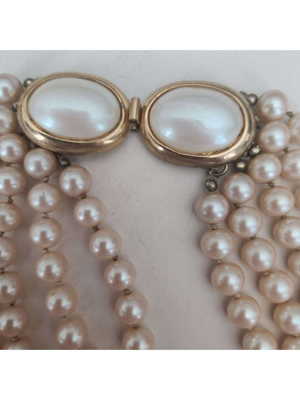 VTG  DONALD STANNARD Gold tone Faux Pearl Multi Strand Beaded Necklace 16" - Picture 2 of 8